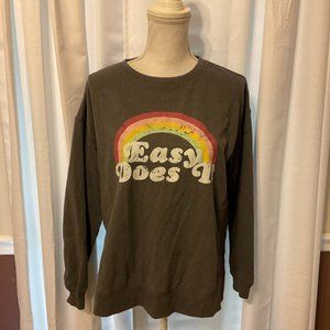 Wildfox Top S Gray Long Sleeve Easy Does It Rainbow Graphic Sweatshirt S…